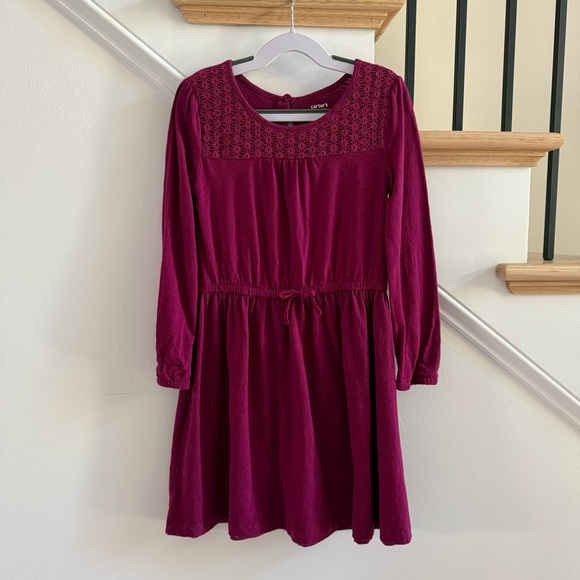 Carter’s Long Sleeve Burgundy Jersey Knit Dress, Size 7 - Picture 2 of 6
